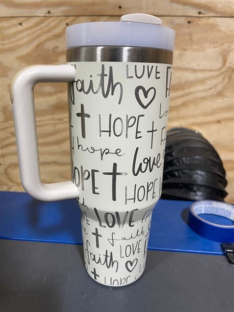 Custom Engraved 40 Ounce Tumbler Dupe Love Faith Hope Design Etsy