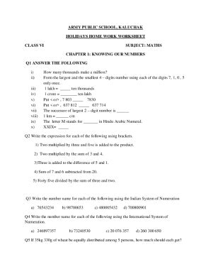 Fillable Online Worksheet For Class Maths Chapter Knowing Our