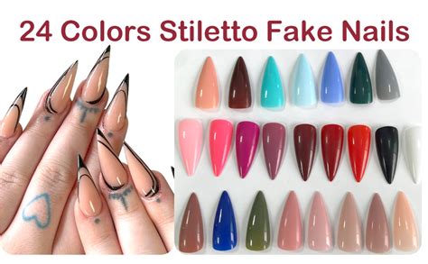 Amazon Addfavor Pcs Long Stiletto Press On Nails Solid