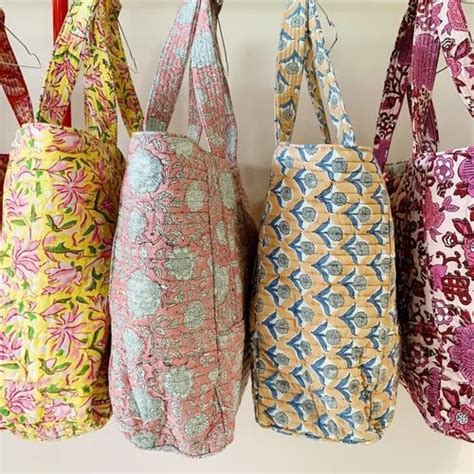 Generic Shoulder Bag Hand Block Printed Cotton Quilted Tote Bags At Rs