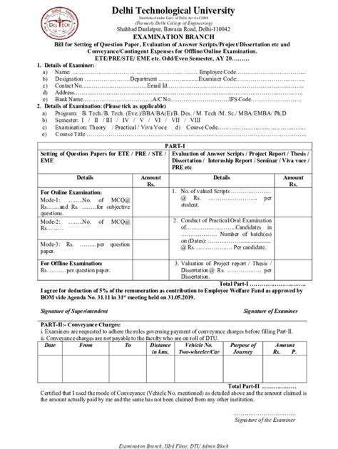 Fillable Online Exam Dtu Ac Bill Form Dtu Fax Email Print