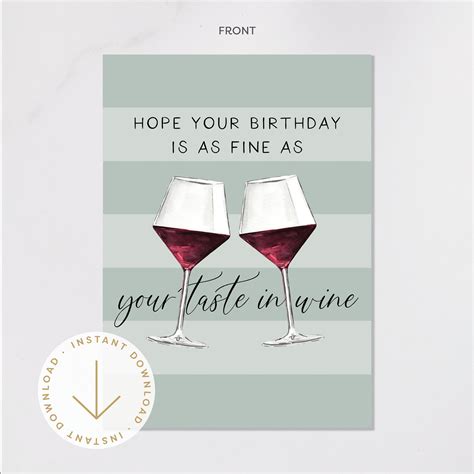 Printable Birthday Card Fine Wine Greeting Card For Wife Birthday Card For Husband Card For