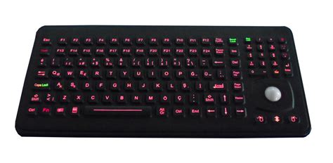 Backlit Black Silicone Industrial Keyboard With Optical Trackball And