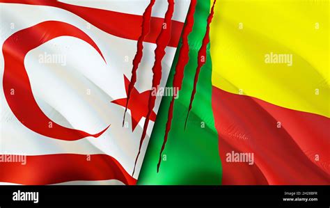 Northern Cyprus And Benin Flags With Scar Concept Waving Flag D