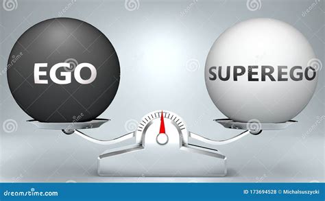 Ego And Superego In Balance Pictured As Words Ego Superego And Yin