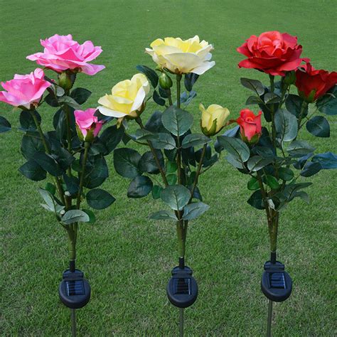 Outdoor Solar Powered Led Light Waterproof Rose Flower Party Decorative