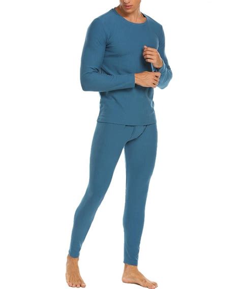 Men O Neck Long Sleeve Solid 2 Piece Cotton Thermal Underwear Set S Xxl Blue C9187k0346i