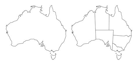 Australia Map Set With Outline White Black Administrative Region