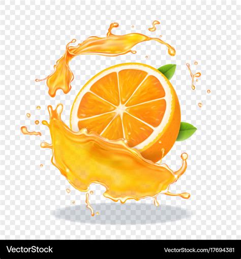 Orange Juice Splash Realistic 3d Fruit Royalty Free Vector