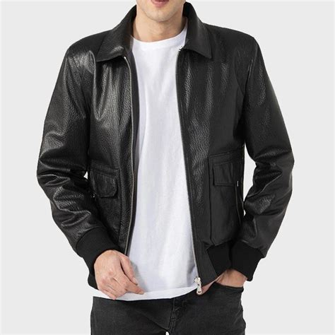 Mens Shirt Style Sheepskin Black Leather Jacket Danezon