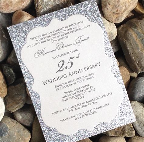 25th Wedding Anniversary Invitation 25 Glitter Wedding