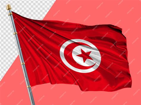 Premium PSD | Waving flag of tunisia on metal flagpole high quality