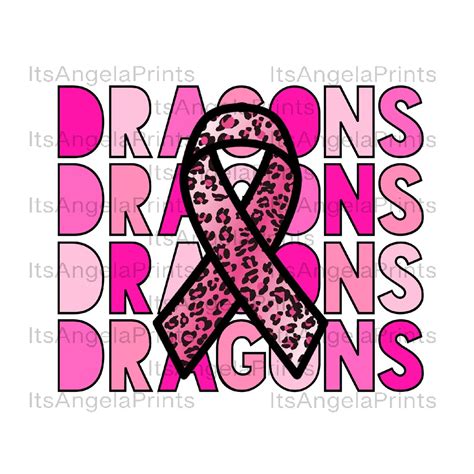 Dragons Stacked Breast Cancer Awareness Pink Leopard Ribbon Png