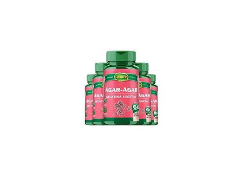 KIT 5 POTES Ágar Ágar Gelatina Vegetal 60 Cápsulas 600mg