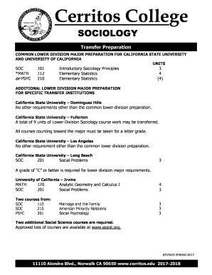 Fillable Online Cms Cerritos Common Lower Division Major Preparation