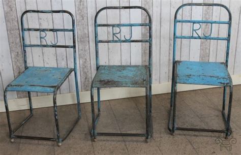 VINTAGE INDUSTRIAL METAL CHAIRS LIGHT BLUE