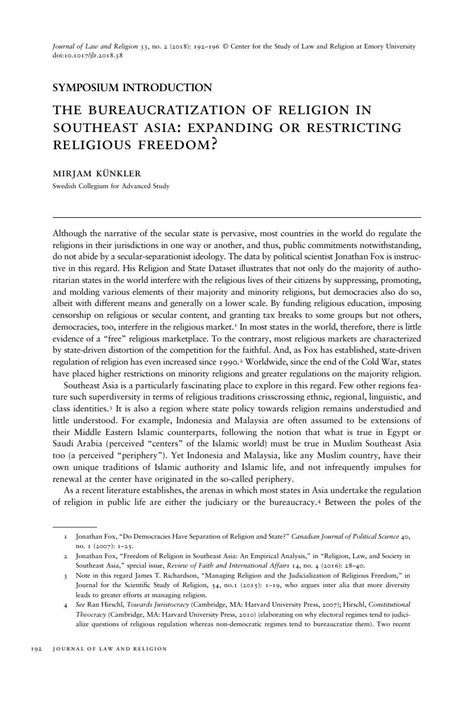 THE BUREAUCRATIZATION OF RELIGION IN SOUTHEAST ASIA EXPANDING OR