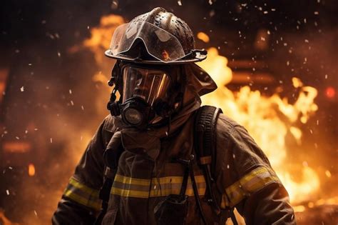 Premium Photo Firefighter Works In Burning Building Fireman On Flame