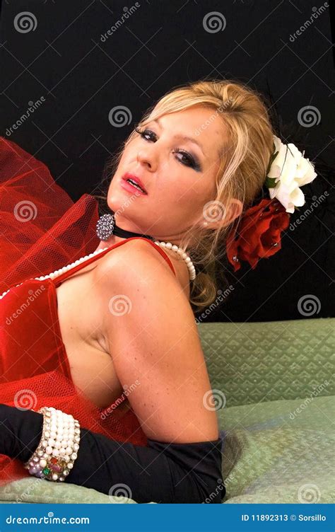 Blonde Sitting Wearing Fishnets Stock Image Image Of Viewer Back