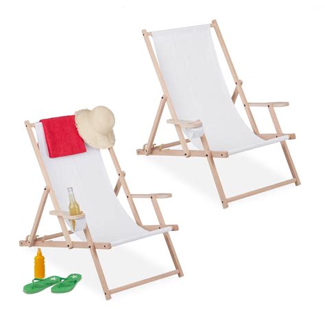 Relaxdays Chaise Longue Pliable Lot De 2 Bois Et Tissu 3 Positions