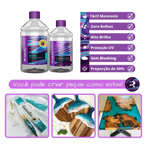 Kit Resina Epoxi UV Endurecedor Transparente Para Artesanato E