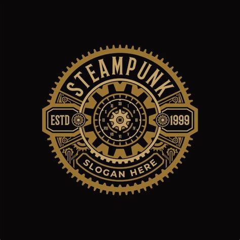 Premium Vector Steampunk Gear Circle Badge Illustration