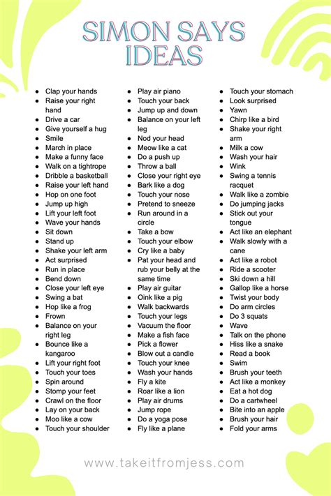 The Ultimate List of Simon Says Ideas & FREE Printable! in 2024 | Summer fun for kids, Fun ...