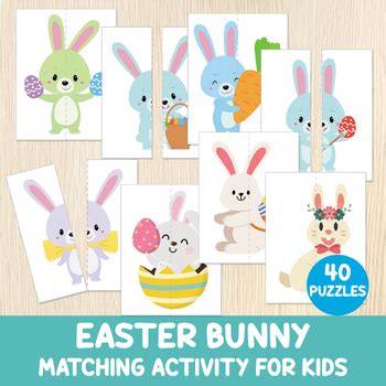 Easter Bunny Matching Activity 40 Rabbit Puzzles Spring Game Cute