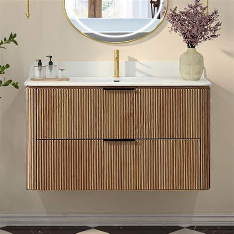 36" Bathroom Vanity with Seamless one-piece countertop & sink, Oak