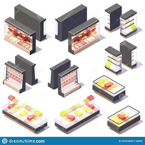 Vector Isometric Supermarket Or Grocery Fridges Stock Vector