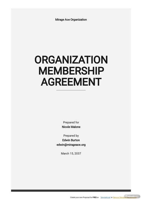 Organization Membership Agreement Template Google Docs Word Apple