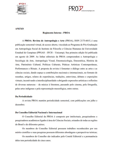 Regimento Proa Revista De Antropologia E Arte