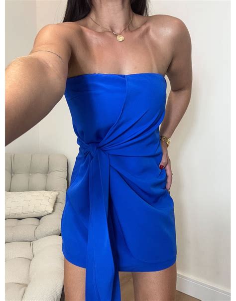 Vestido Midi Tricot Manguinha Azul Loja La Mina