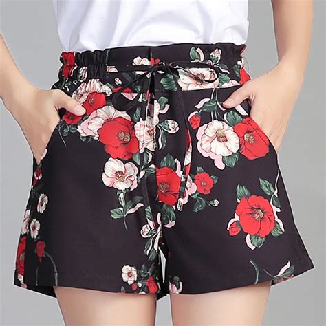 2018 Summer Womens Shorts Multicolor Lace Up Floral Loose Sexy Club