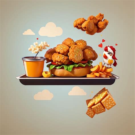 Pollo Frito Volador Con Cubo Icono Vectorial De Dibujos Animados