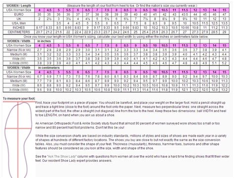 Printable Shoe Size Chart For Women