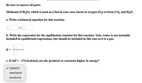 Solved Be Sure To Answer All Parts Methanol Ch Which Chegg