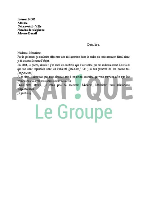 Lettre Contestation D Une Notification De Redressement Fiscal Aux