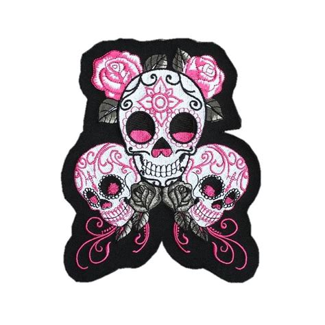 Pink Skull Embroidered Iron On Patches For Clothing Motorcycle Jacket