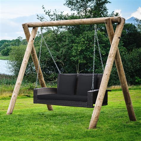 Costway 2 Person Patio Rattan Hanging Porch Swing Bench Chair Cushion