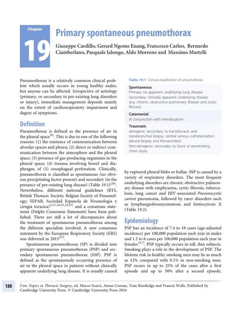 Primary Spontaneous Pneumothorax Chapter Core Topics In Thoracic