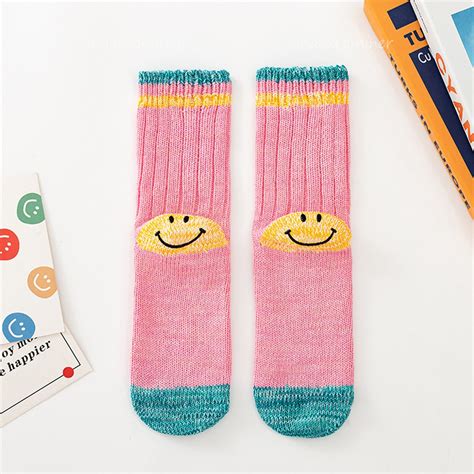 Cute Smiley Face Socks Heel Smile Sock Knitted Tube Socks Etsy