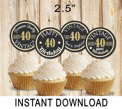 Th Birthday Cupcake Toppers Aged To Perfection Vintage Favor Tags