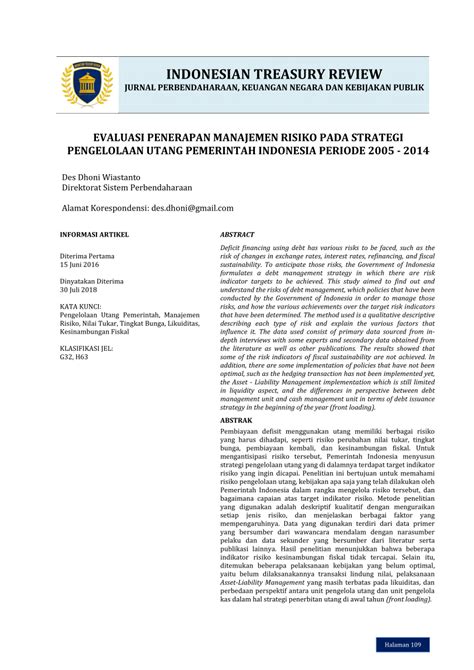 Pdf Evaluasi Penerapan Manajemen Risiko Pada Strategi Pengelolaan