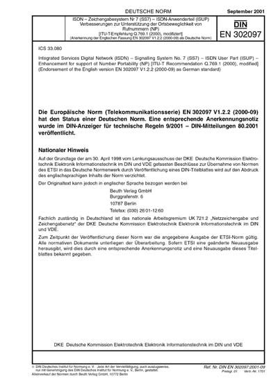 DIN EN 302097:2001 DE - ISDN - Zeichengabesystem Nr. 7 (SS7); ISDN ...