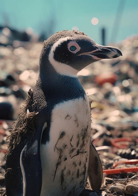 Premium AI Image Crying Penguin Standing On Dirt In Winter Without