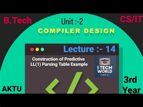 Compiler Design Cd Lec Unit Construction Of Predictive Ll