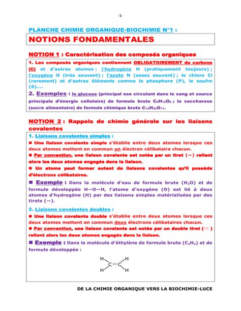 Planche Chimie Organique Biochimie N°1