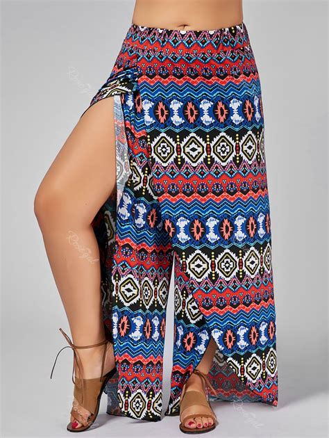 Off Plus Size Bohemian Front Slit Palazzo Pants Rosegal