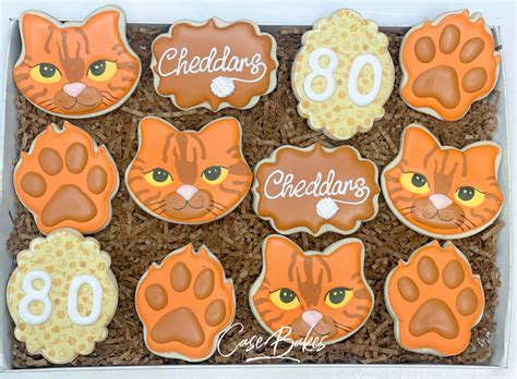 Cat Themed Birthday Sugar Cookies 1 Dozen Casebakes Cookies